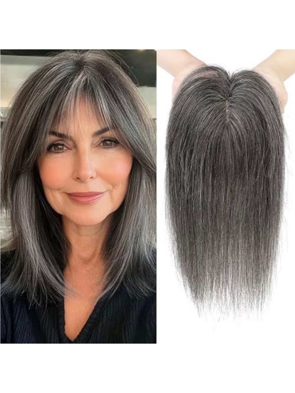 Natural Grey Clip-In Hair Topper for Women - Realistic Grey Cover